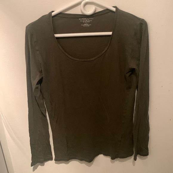 Gorgeous Cashmere Blend Majestic Filatures Paris Olive Scoop Neck Long Sleeve T - Picture 1 of 4